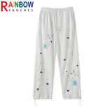 rainbowtouches 2022 unisex pants splash ink print high street drawstring loose casual pants mens straight fashion women pants relaxed fit trousers