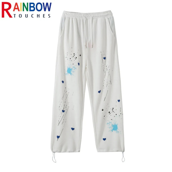 rainbowtouches 2022 unisex pants splash ink print high street drawstring loose casual pants mens straight fashion women pants relaxed fit trousers