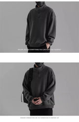 Mens Polar Fleece Half Zip Turtleneck Sweatshirts Korean Fashion Loose