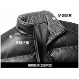 Winter new men's cotton thickened jacket slim stand-up collar splicing PU leather large pocket cotton-padded coat men
