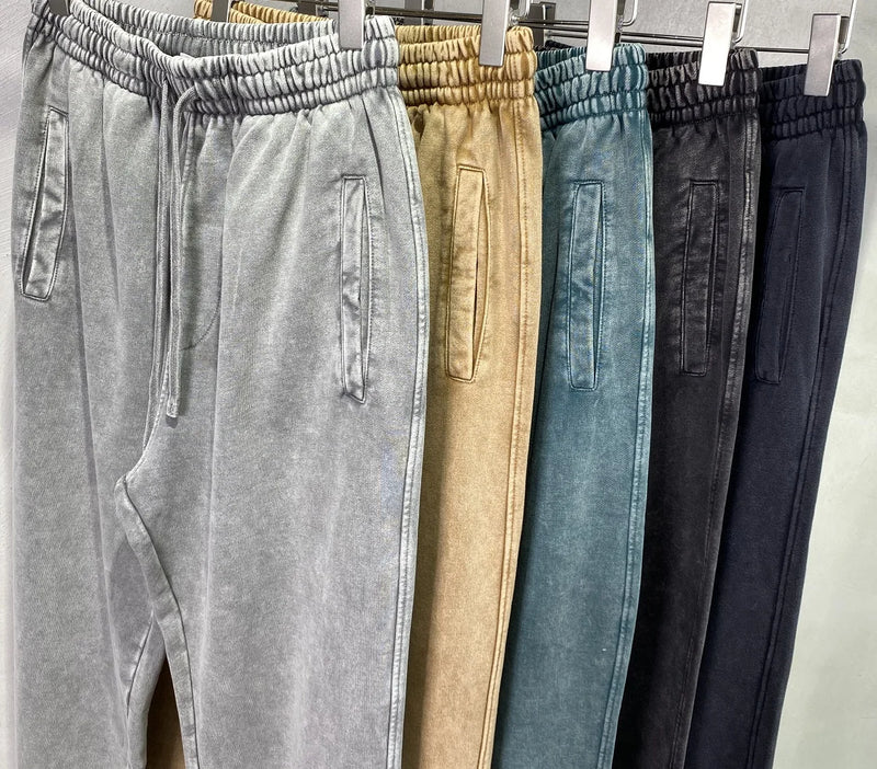 high street dark distressed vintage baggy joggers pants ins versatile drawstring sports pants men washing wax dyeing sweatpants unique joggers style 3189