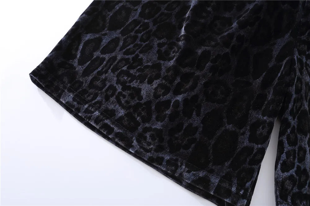 Harajuku Vintage t-shirt – Velvet Leopard Short Sleeve T Shirt Short Sets Summer Mens H