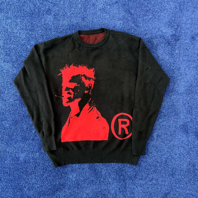 new 2022 men luxury winter gentleman classic joy brad pitt knit casual sweaters pullover asian plug size high drake r31 oversized graphic print design, trendy hip hop style outerwear, unique limited edition hoodie