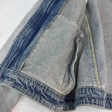 menswear fashion piece featuring collarless wash denim motorcycle jacket design – premium quality jacket for men