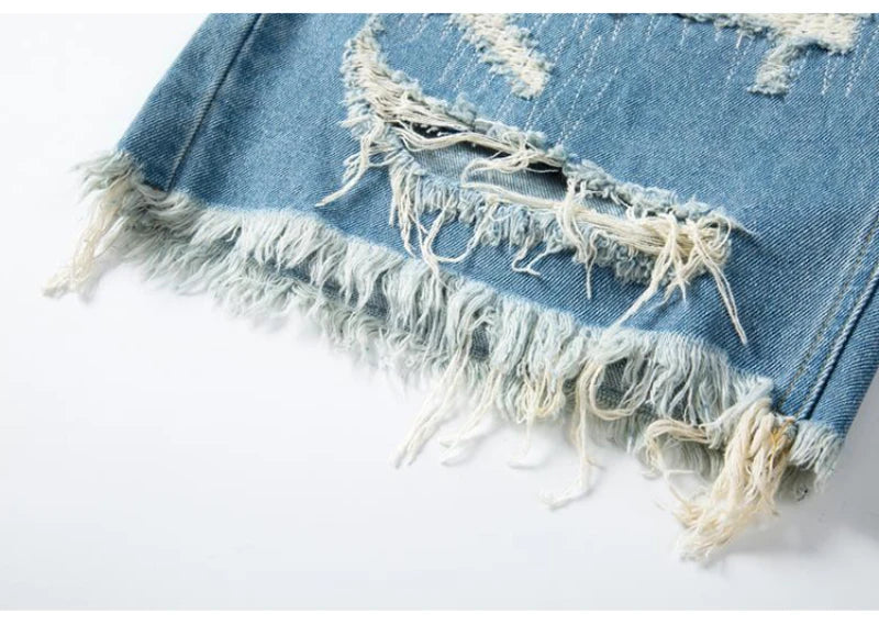 Mens Fashion Denim Jean Shorts Summer Casual Destroyed Ripped Destressed Holes Loose Shorts Hip Hop Streetwear Shorts Joggers