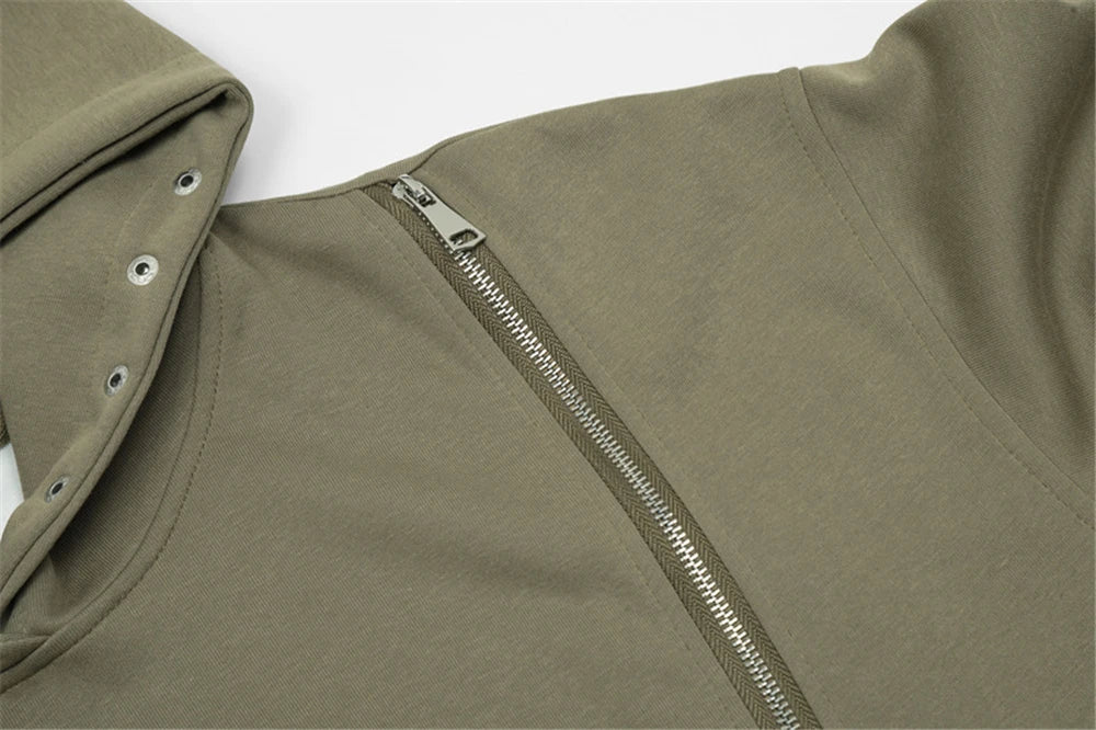 Hip Hop Punk Hoodie Sweatshirt 2023 Autumn Zipper Design Solid Color H