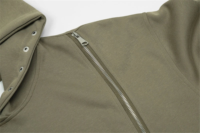 Hip Hop Punk Hoodie Sweatshirt 2023 Autumn Zipper Design Solid Color H