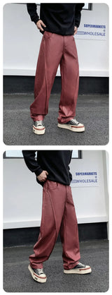 men streetwear fashion hip hop loose casual straight leather motorcycle pant man y2k trousers pants stage clothing unique default style 2426