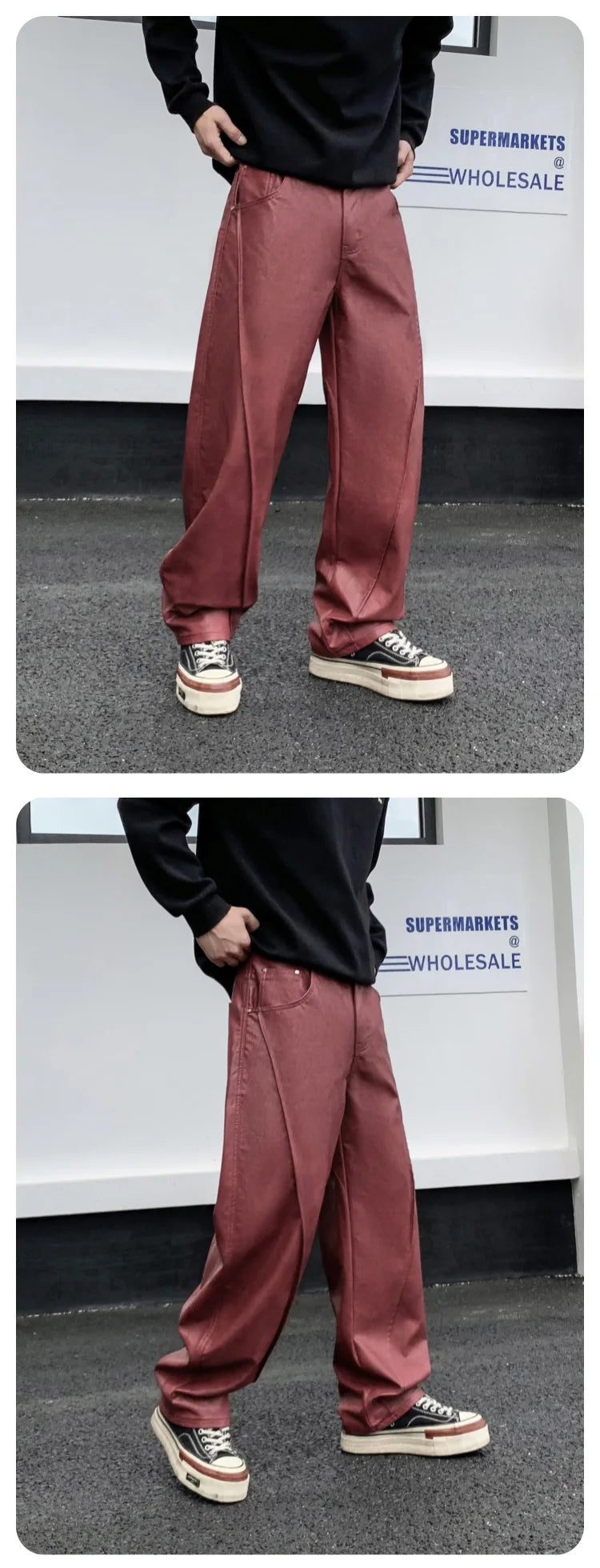 men streetwear fashion hip hop loose casual straight leather motorcycle pant man y2k trousers pants stage clothing unique default style 2426