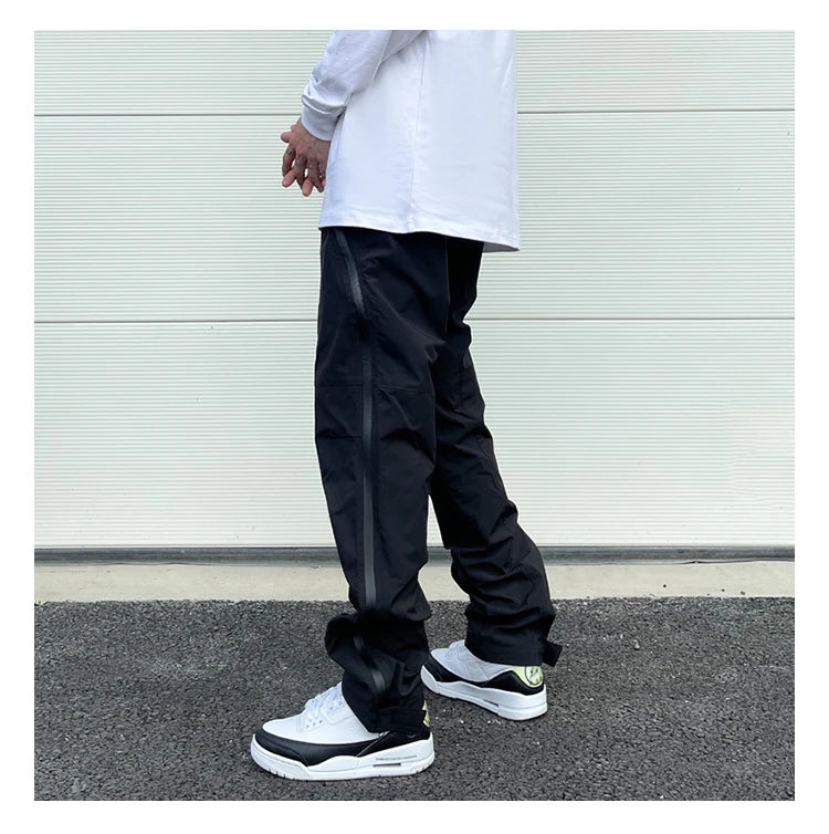 american street wear machine oversized joggers pants rubber side zipper nylon casual pants harajuku mens black track pants unique joggers style 3807