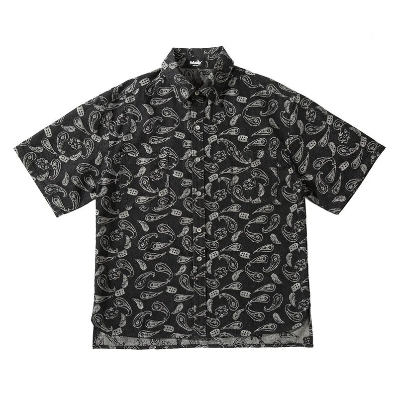 New 2022 Men luxurious Paisley West Coast CRIPS Bloods Fashion Denim Casual Shirts Shirt high Pocket Short-sleeves S 2XL #A630
