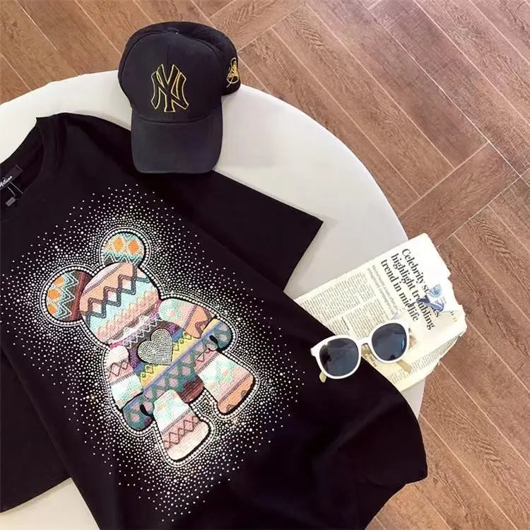 Vaporwave Streetwear – Chic Diamonds Bear Embroidery Cute T Shirts 5Xl Oversized Lo – Modern Streetwear for Everyone