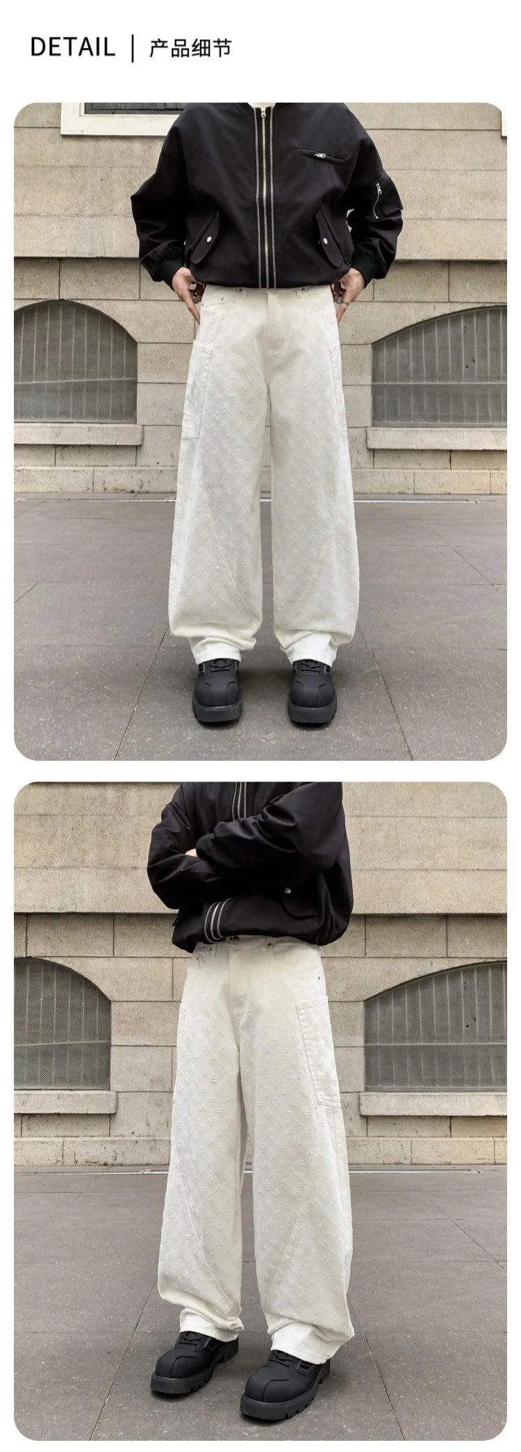 men brand fashion wash jacquard denim splice pocket loose casual wide leg baggy jeans cityboy cargo jeans pants trousers unique cargo style 2544