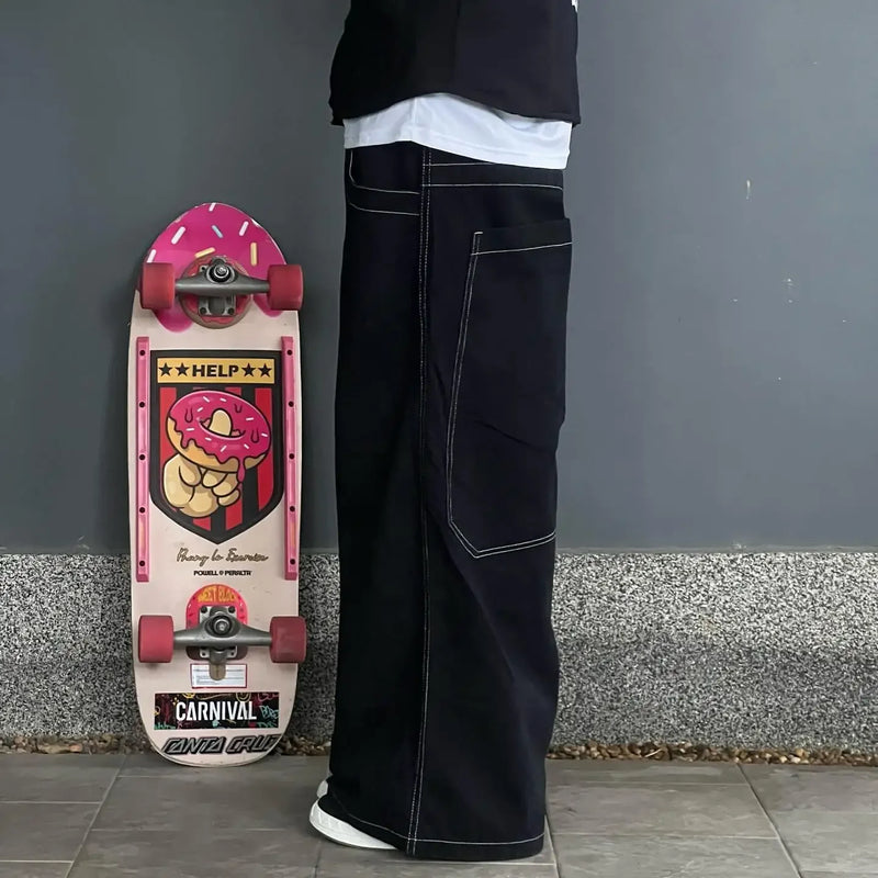 y2k jeans men women high waist wide wexwear graphic embroidered baggy jeans streetweartrouser harajuku black skateboard pants unique jeans style 2438