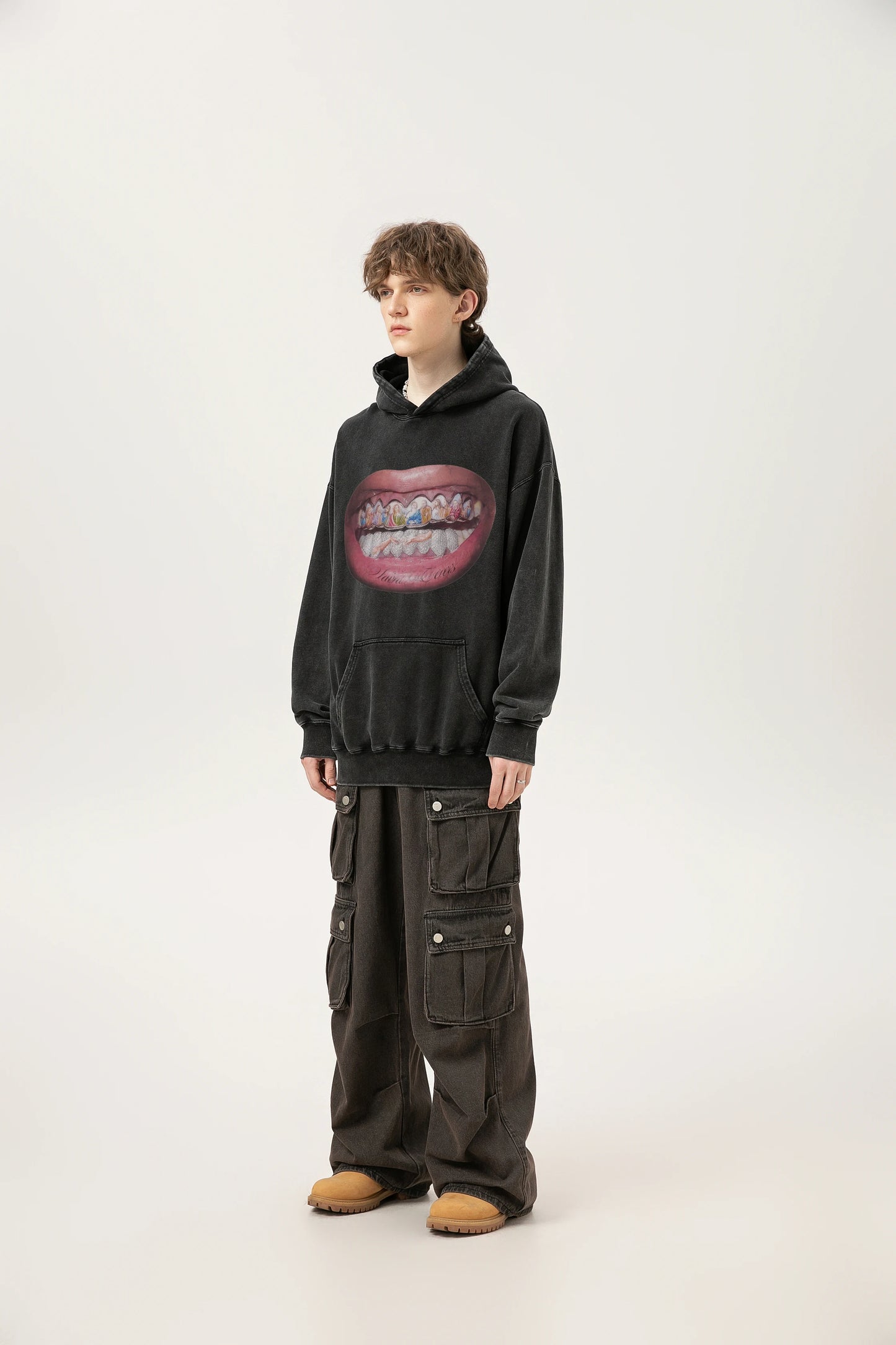 24ss Vintage SM Brand Fashion Washed Distressed stir fried salt high gram heavy vintage looped hoodie hooded sweatshirt