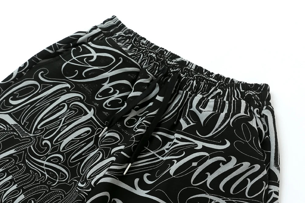 streetwear west coast full print floral over knee shorts for men summer patchwork wide leg baggy five points pants oversized unique shorts style 3614
