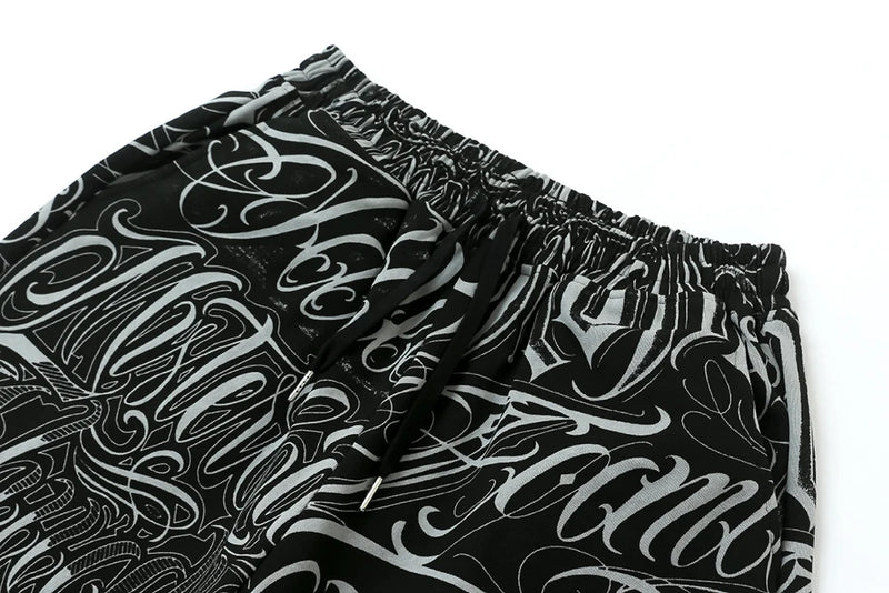 streetwear west coast full print floral over knee shorts for men summer patchwork wide leg baggy five points pants oversized unique shorts style 3614