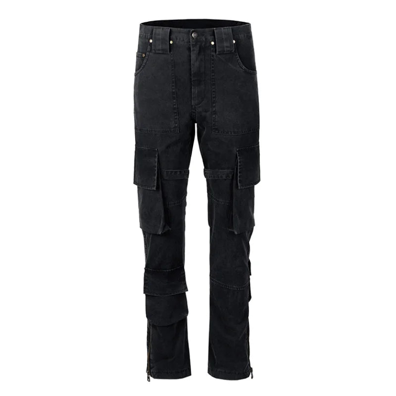 mens hip hip pants retro cargo pant streetwear side pockets bottom zipper harajuku joggers casual loose straight cotton trousers unique joggers style 3819