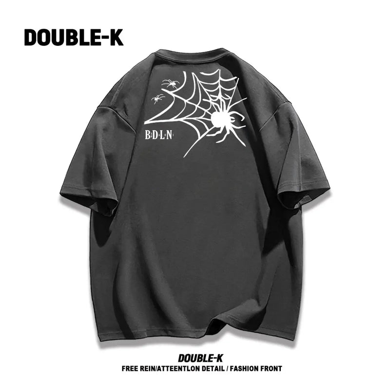 Y2k Broken heart – Trendy Street American Spider Web Print Round Neck Short Sle