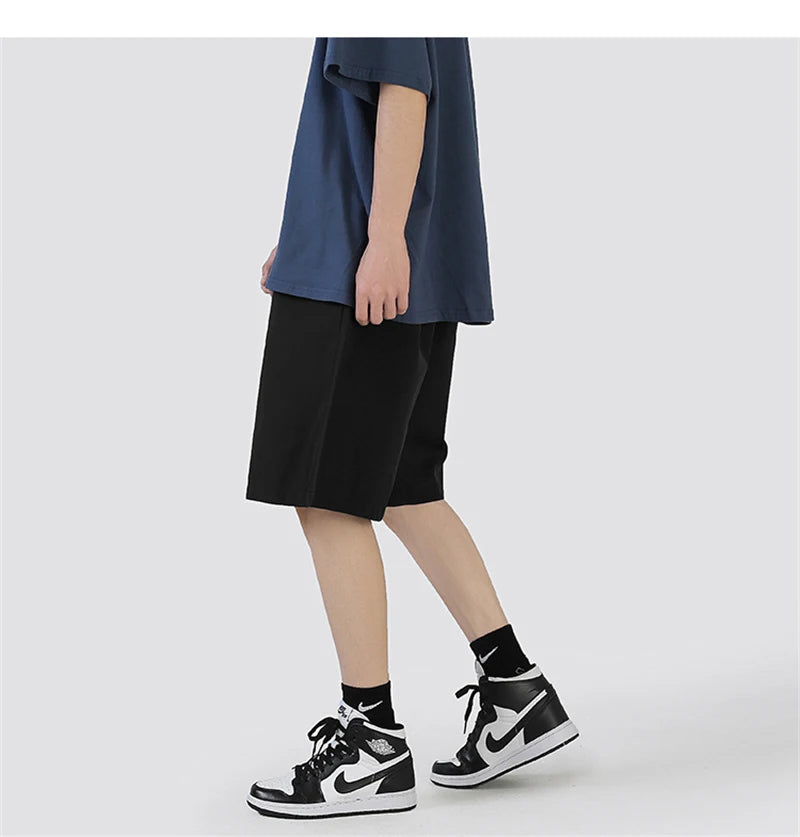 summer mens solid color straight shorts 2024 casual y2k wide leg short pants casual streetwear sweat baggy bermudas hombre unique shorts style 3323