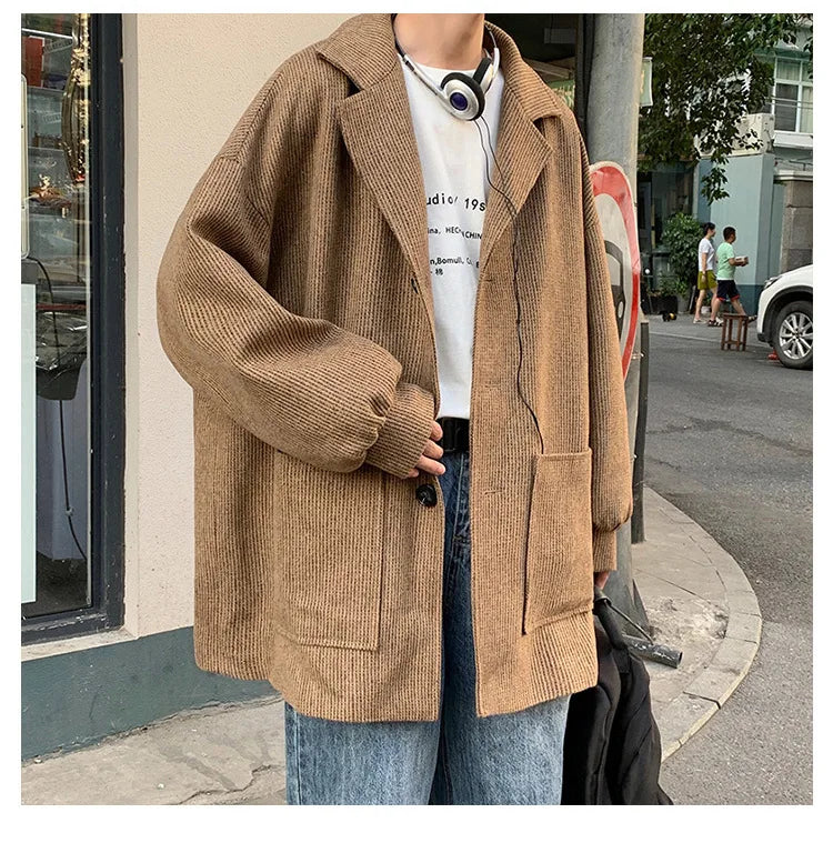 Men Trench Coat Men Mid-length 2023 New Autumn and Winter Corduroy Coat Coat Wool Design Korean Style Men Winter Coat