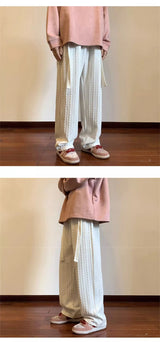 autumn waffle foam striped design pants for men new high street wide leg straight trousers casual y2k vintage pantalones hombre unique default style 112