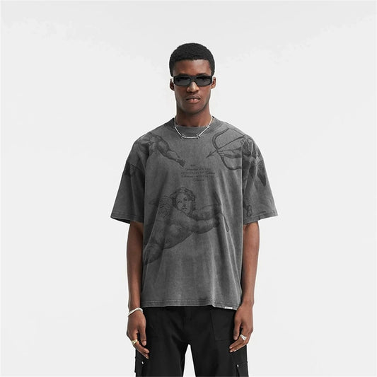 Y2K graphic tee featuring 24aw rp brand fashion little angel cherub vintage retro washed cotton summer short sleeve tops t shirt streetwear