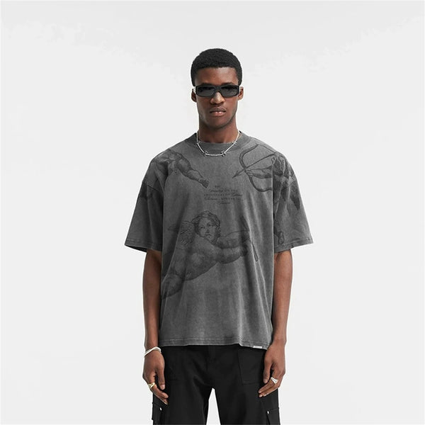 Y2K graphic tee featuring 24aw rp brand fashion little angel cherub vintage retro washed cotton summer short sleeve tops t shirt streetwear
