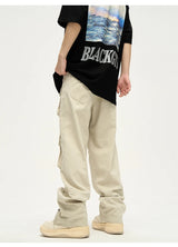 mens loose streetwear cargo straight pants high street casual bottom zipper multi pocket trousers hip hop safari style joggers unique joggers style 3312