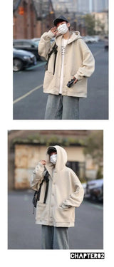 Korean Retro Y2K Waffle Hooded Jacket for Men and Women Ins Harajuku Style Casual Loose Couple Wear Cardigan Sweatshirt