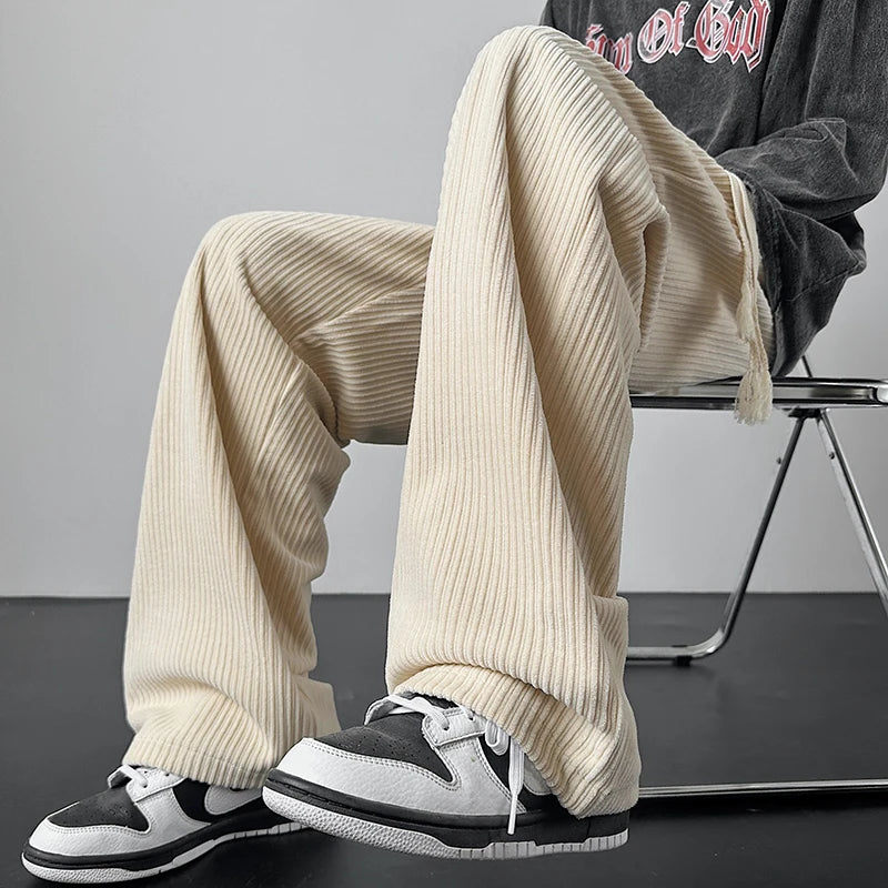 winter thickened pants men warm oversized wide leg pants men streetwear loose straight pants mens black beige thick trousers urban fashion pants