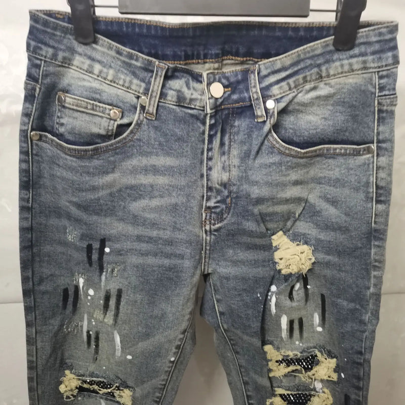 2023 brand new classic old washing rhinestones ripped holes jeans cotton denim pants comfort casual jeans size cargo 28 36 620 unique cargo style 743