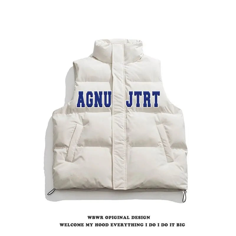 2024 Winter Korean Simple Ins Letter Printed Vest Cotton Clothing American Y2K Men Women Trendy Brand Loose Casual Vest Jacket