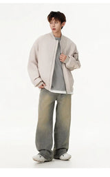 zip-up minimalist jacket, cold-season outfit - comfortable cotton fit with bold prints