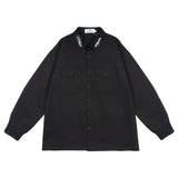 Neck Letter Embroidery Vintage Black Shirts for Men and Women Lapel Streetwear Baggy Camisas Y2k Ropa Hombre Casual Clothing