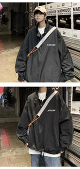 Mens Coat Spring And Autumn Stand Up Collar Half Zipper Oversize High