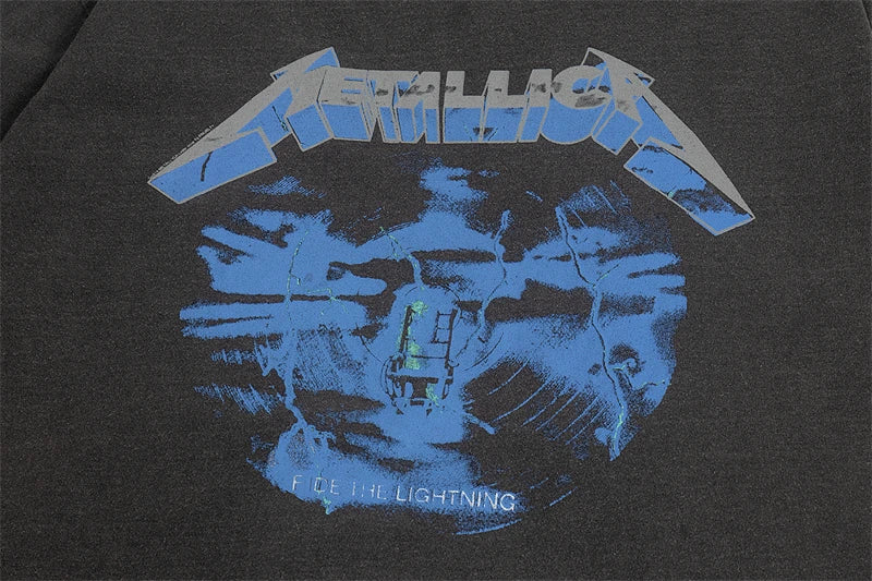 Y2k Aesthetic print tee – Summer Vintage High Street Wash Lightning Print T Shirt Vint