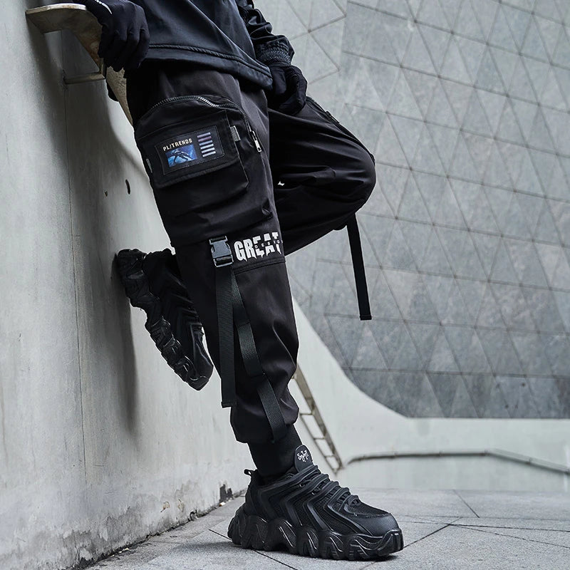 hip hop loose fit elastic waist cargo pants fashion military pocket ankle pants mens casual drewstring baggy sweatpants joggers sporty tapered joggers