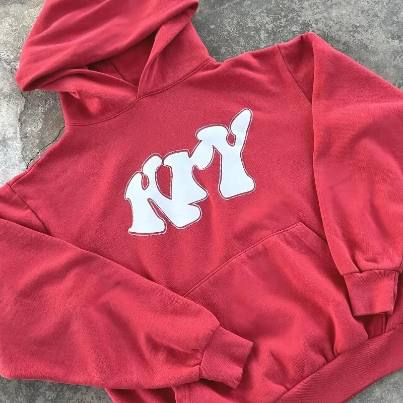 y2k goth trend letter print oversized pullover men's 2024 streetwear casual Harajuku loose versatile sweatshirt hoodie top