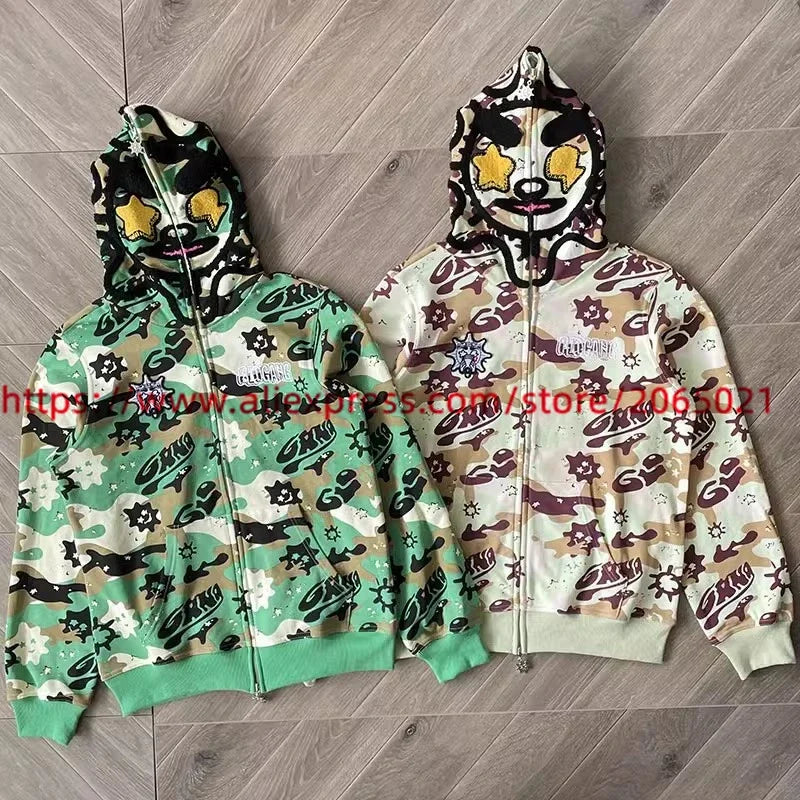Towel Embroidered Cartoon Camouflage Glo Gang The Glory Full Zip Hoodi