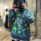 High Street Letter Foam Stars Print Mens And Womens Fleece Hoodie Retr