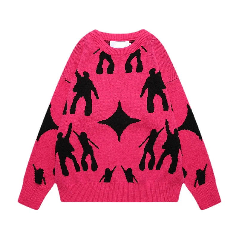 fashion knitted sweater unisex harajuku anime pattern sweaters casual pink color pullover streetwear sweaters jumpers knitwear high quality cotton pullover, Y2K vintage urban hoodie, aesthetic street look hoodie