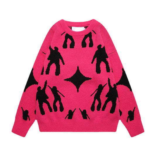 fashion knitted sweater unisex harajuku anime pattern sweaters casual pink color pullover streetwear sweaters jumpers knitwear high quality cotton pullover, Y2K vintage urban hoodie, aesthetic street look hoodie