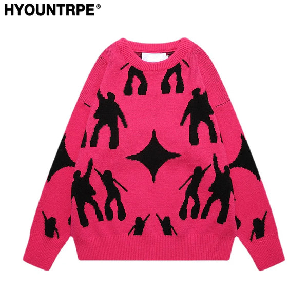 fashion knitted sweater unisex harajuku anime pattern sweaters casual pink color pullover streetwear sweaters jumpers knitwear high quality cotton pullover, Y2K vintage urban hoodie, aesthetic street look hoodie