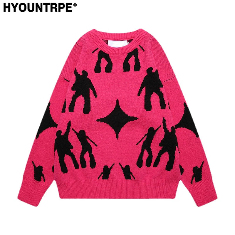 fashion knitted sweater unisex harajuku anime pattern sweaters casual pink color pullover streetwear sweaters jumpers knitwear high quality cotton pullover, Y2K vintage urban hoodie, aesthetic street look hoodie