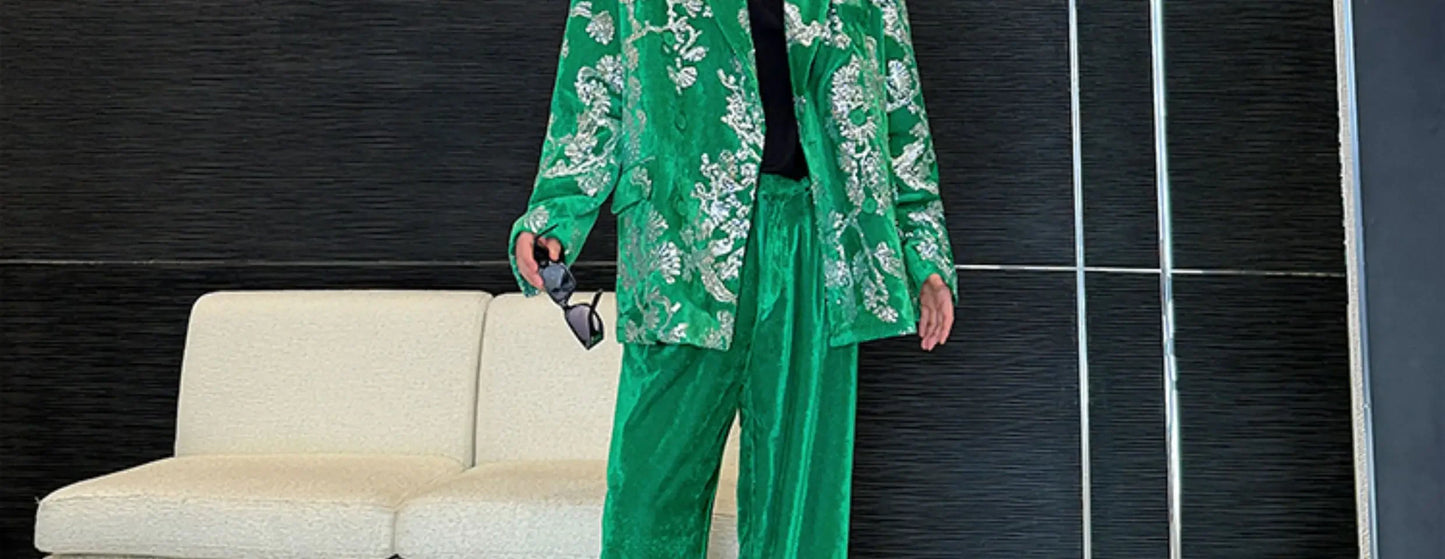 men sequin embroidery velvet loose casual 2 pieces suits blazers jacket pant sets stage party dress suits performance costumes unique default style 2842