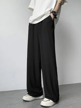 summer texture straight pants for men korean fashion baggy wide leg trousers casual drape pleated striped y2k pantalones hombre unique default style 507