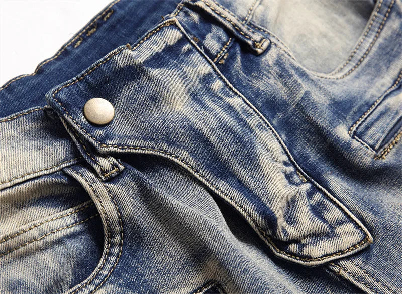 distressed washed pleated denim jean pants new fashion biker jeans streetwear casual slim pants jogger y2k mens skinny joggers unique joggers style 4145