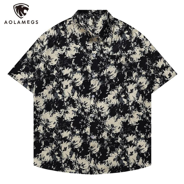 Men's Shirts Harajuku Cool Handsome High Street Masculinas Hawaiian Stylish Loose Half Sleeve Shirt Dark Wind Versatile Tops