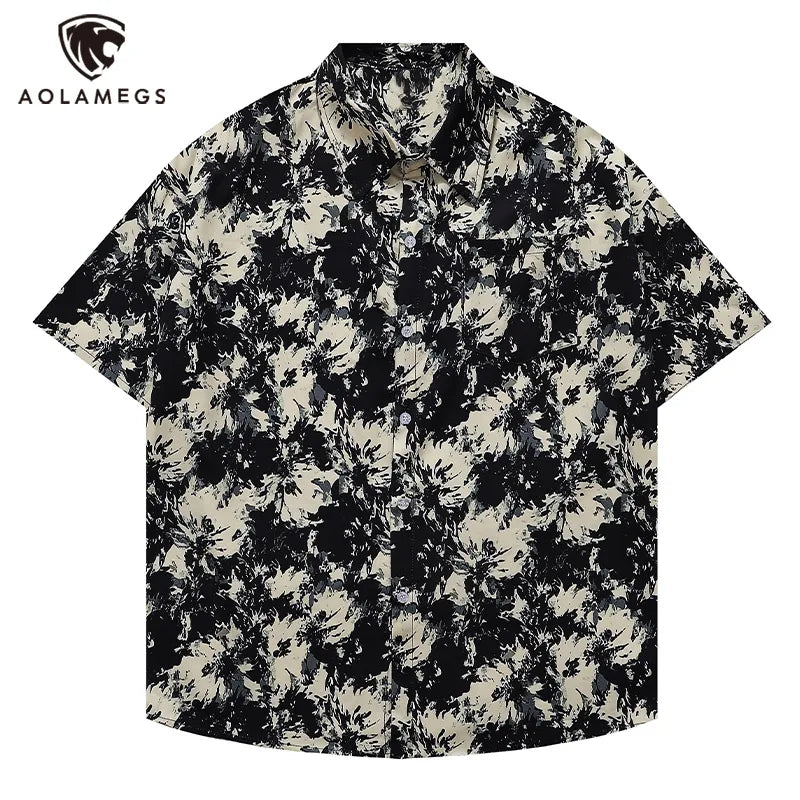 Men's Shirts Harajuku Cool Handsome High Street Masculinas Hawaiian Stylish Loose Half Sleeve Shirt Dark Wind Versatile Tops